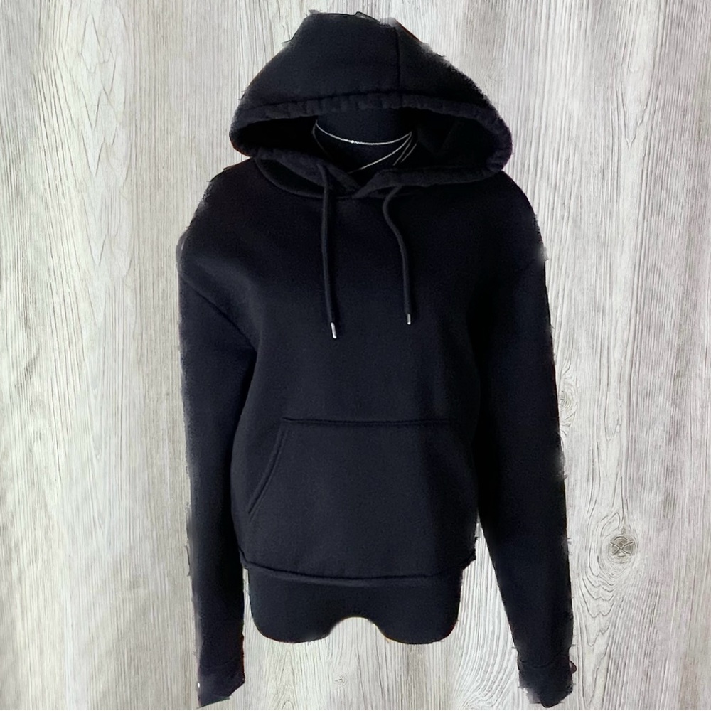 Romwe Black Cropped Pullover Hoodie kangaroo pockets- Size Large